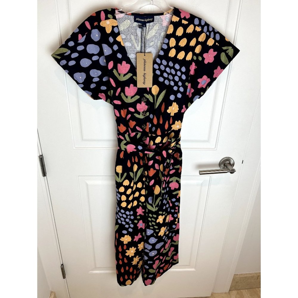 NWT Modcloth Princess Highway Painting Pretty Petals Jumpsuit in Navy Size 8
